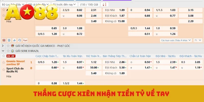 Thắng cược xiên nhận tiền tỷ về tay